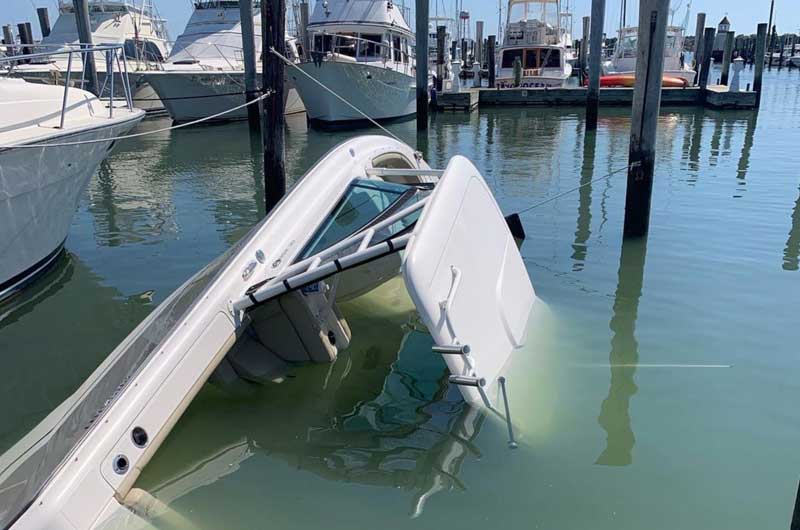 Boat sunk at the dock.