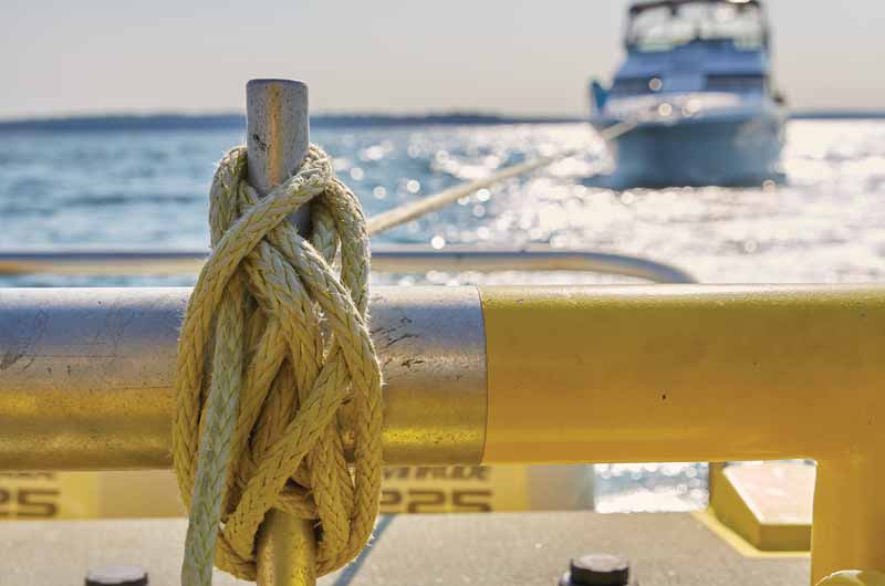 Close up of a Sea Tow Tow Post during a boat towing service.