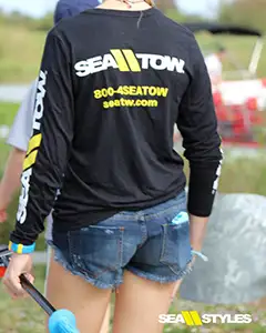woman in black sea tow long sleeve t-shirt. sea styles